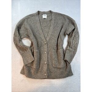 Abercrombie & Fitch Beige Cable-Knit Button Cardigan Sweater V-Neck Large Cozy
